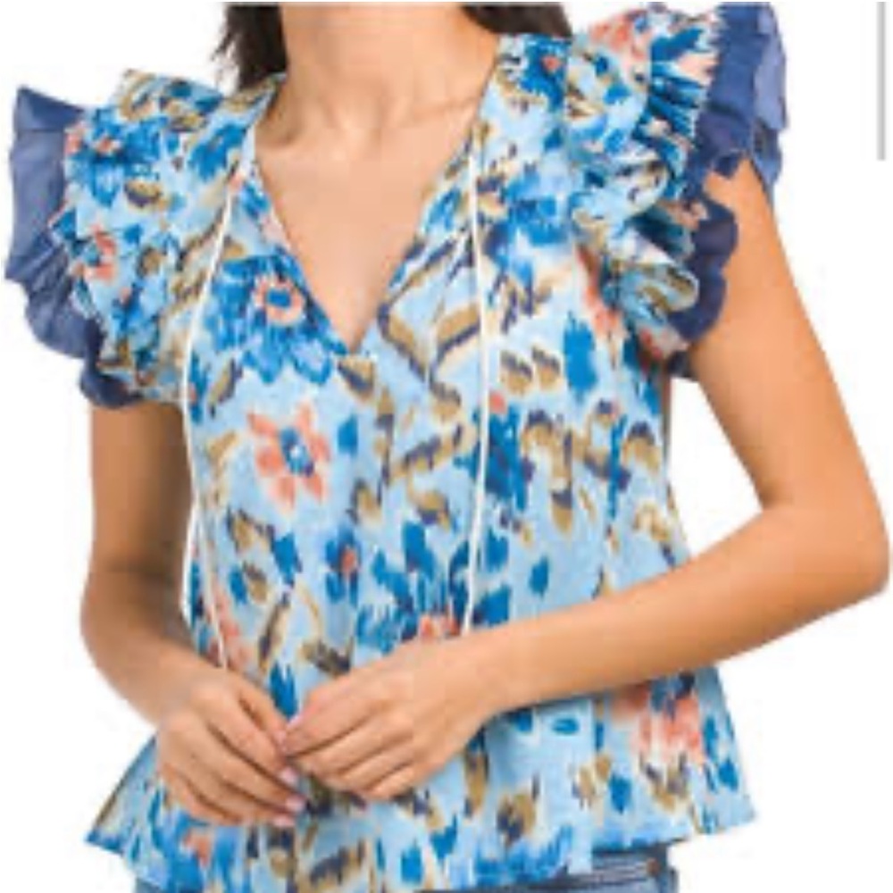 Women’s House of‎ Harlow 1960 Zoey Blue sleeveless ruffled top sz Medium